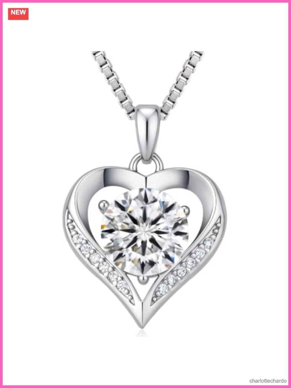 Moissanite Heart Pendant Necklace, 925 Sterling Silver